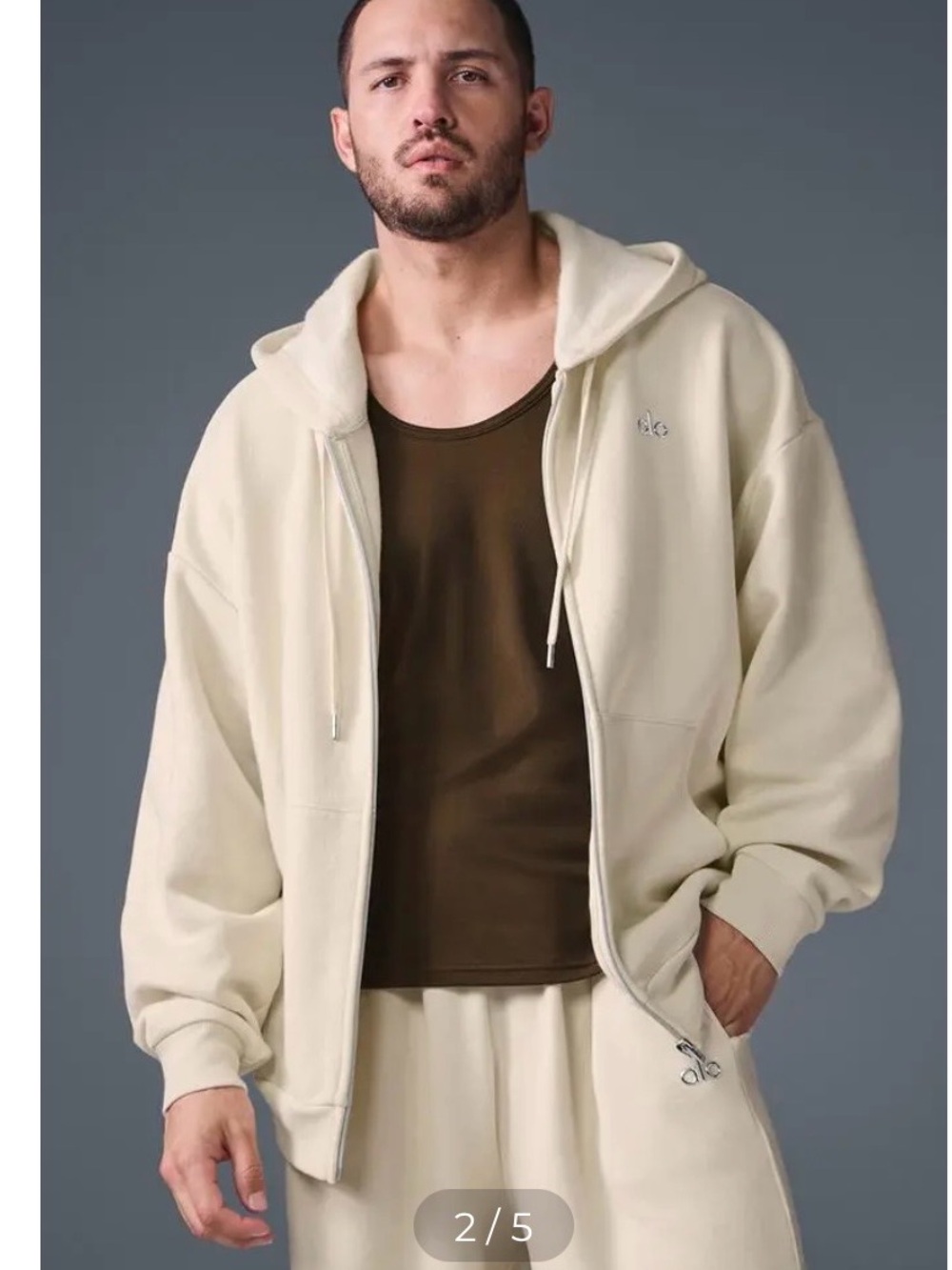 ALO Yoga Accolade Full Zip Oat Milk Oversized Hoodie size XL